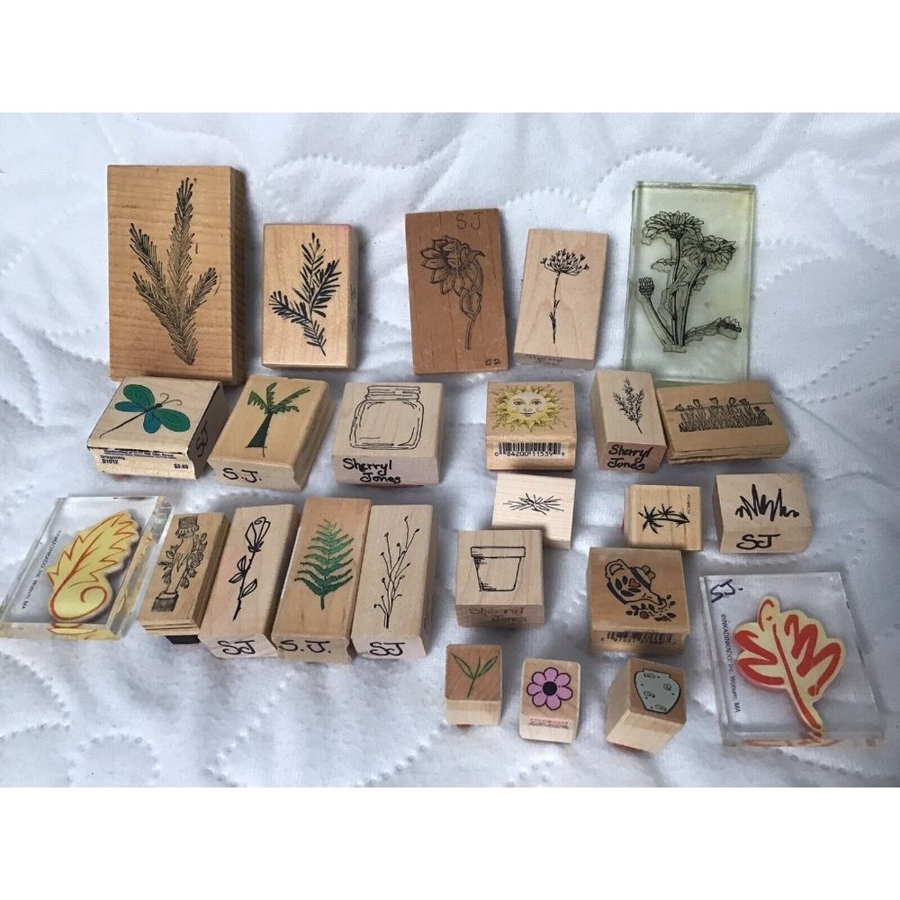 Rubber Stamps Mounted Flowers Floral Crafts Sunflower Leaf Palm Sun Lot Of 22